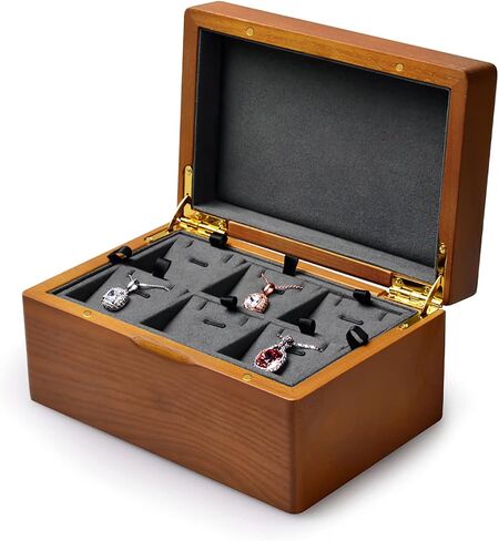 Woodten 2 طبقات خشب متين مجوهرات هدية صندوق مربع الخشب حلقة أقراط المعلقات صندوق تخزين منظم (رمادي) in Saudi Arabia