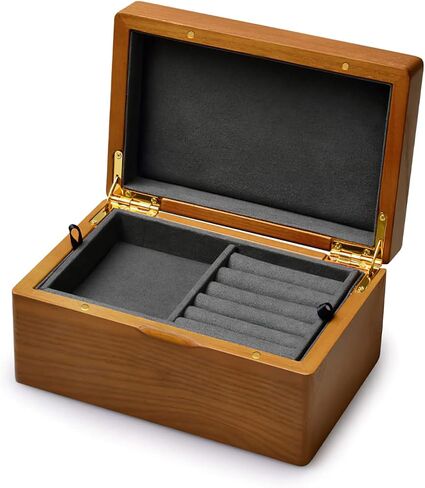 Woodten 2 طبقات خشب متين مجوهرات هدية صندوق مربع الخشب حلقة أقراط المعلقات صندوق تخزين منظم (رمادي) in Saudi Arabia