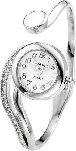 Top Plaza Women Casual Elegant Silver Tone Small Dial Bangle Cuff Bracelet Dress Analog Quartz Watch 6 Inches in Kuwait