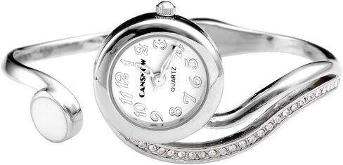 Top Plaza Women Casual Elegant Silver Tone Small Dial Bangle Cuff Bracelet Dress Analog Quartz Watch 6 Inches in Kuwait