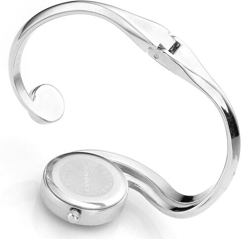 Top Plaza Women Casual Elegant Silver Tone Small Dial Bangle Cuff Bracelet Dress Analog Quartz Watch 6 Inches in Kuwait