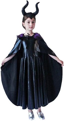 أزياء Nezababy Maleficent للأطفال، أزياء الملكة الشريرة للفتيات، فستان تنكري، عباءة القرن، ملابس حفلات الهالوين in Kuwait