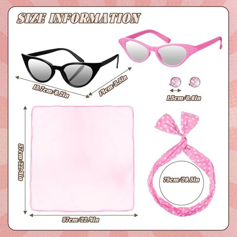 تولايت 7 قطعة أزياء الهالوين للأطفال 50s تنورة القلطي 1950s إكسسوارات الشحوم الزي وشاح باندانا زجاجية القرط in Kuwait