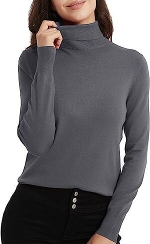 Bobo Bloom Women's Turtleneck Long Sleeve Pullover Sweaters Classic-Fit Lightweight Solid Color Sweater in Kuwait