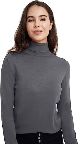 Bobo Bloom Women's Turtleneck Long Sleeve Pullover Sweaters Classic-Fit Lightweight Solid Color Sweater in Kuwait