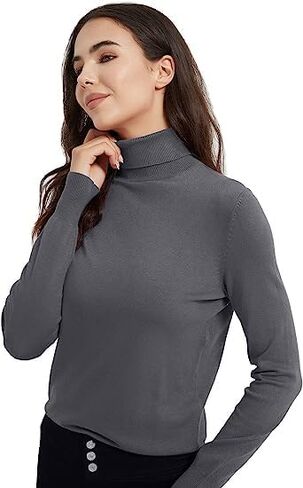 Bobo Bloom Women's Turtleneck Long Sleeve Pullover Sweaters Classic-Fit Lightweight Solid Color Sweater in Kuwait