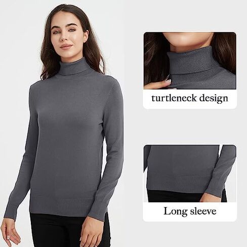 Bobo Bloom Women's Turtleneck Long Sleeve Pullover Sweaters Classic-Fit Lightweight Solid Color Sweater in Kuwait
