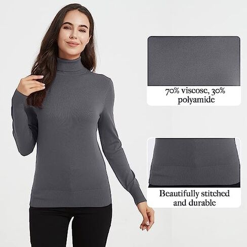Bobo Bloom Women's Turtleneck Long Sleeve Pullover Sweaters Classic-Fit Lightweight Solid Color Sweater in Kuwait