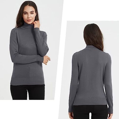 Bobo Bloom Women's Turtleneck Long Sleeve Pullover Sweaters Classic-Fit Lightweight Solid Color Sweater in Kuwait