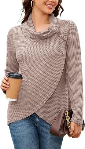 KILIG Womens 2023 Fall Cowl Neck Lightweight Sweaters Long Sleeve Button Tunic Tops Sweatshirts in Kuwait