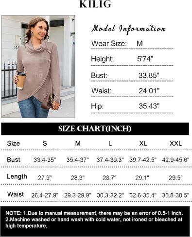 KILIG Womens 2023 Fall Cowl Neck Lightweight Sweaters Long Sleeve Button Tunic Tops Sweatshirts in Kuwait