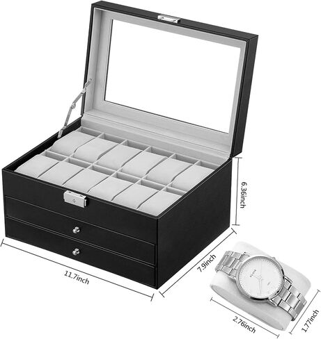 صندوق مجوهرات Oyydecor صندوق ساعة من جلد البولي يوريثان منظم تخزين خشبي للتخزين وعرض هدايا الأعمال للرجال والنساء (3 طبقات - بيج) in Kuwait