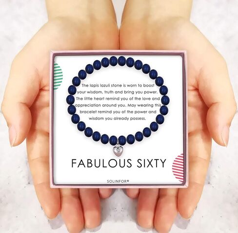SOLINFOR 60th Birthday Gifts for Women - Lapis Lazuli Beads Bracelet - 60 Years Old Jewelry Gift Idea for Her in Kuwait