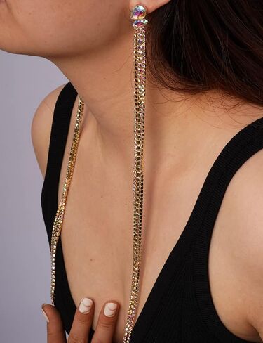 Missgrace Women Bohemian Dainty Dangle Long Tassels Statement Gold Earrings Trendy Unique Full Rhinestones Shiny Bar Disco Earrings Set Jewelry for Women and Girls in Saudi Arabia