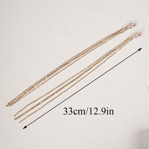 Missgrace Women Bohemian Dainty Dangle Long Tassels Statement Gold Earrings Trendy Unique Full Rhinestones Shiny Bar Disco Earrings Set Jewelry for Women and Girls in Saudi Arabia