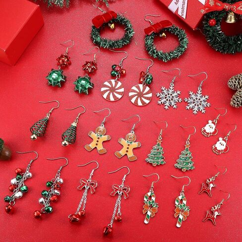 ZELORES 12 Pairs Christmas Dangle Earrings For Women Jingle Bell Snowflake Christmas Tree Earring Sets Xmas Holiday Christmas Jewelry Gifts(Set 1-12 Pairs) in Kuwait