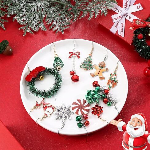 ZELORES 12 Pairs Christmas Dangle Earrings For Women Jingle Bell Snowflake Christmas Tree Earring Sets Xmas Holiday Christmas Jewelry Gifts(Set 1-12 Pairs) in Kuwait