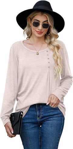 JINKESI Women's Casual Long Sleeve Tunic Tops Crew Neck Tshirt Blouses in Kuwait