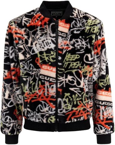 GUESS Men's Faux Fur Graffiti Bomber Jacket in Saudi Arabia