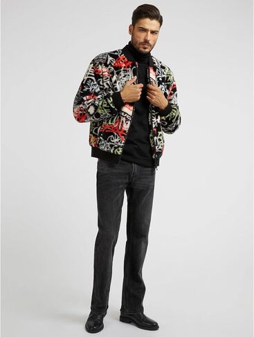 GUESS Men's Faux Fur Graffiti Bomber Jacket in Saudi Arabia