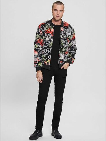 GUESS Men's Faux Fur Graffiti Bomber Jacket in Saudi Arabia