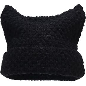 Cat Ear Beanie Y2K Striped Crochet Hats Vintage Grunge Accessories Slouchy Beanies for Women