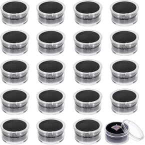 CHGCRAFT 20Pcs 2 Colors Mini Round Stone Box Small Loose Diamond Gemstone Display Case Plastic Containers Holder with Clear Top Lids and Sponge, Black and White, 1.2×0.7 Inch
