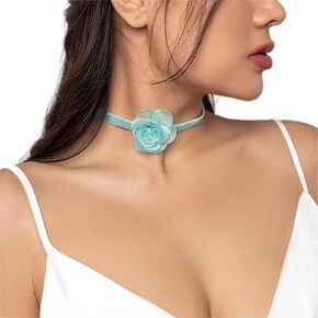Rannyrena Vintage Flower Velvet Choker Necklace Handmade Flower Collar Necklace Adjustable Floral Necklace Prom Party Accessories for Women and Girls (Red)