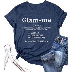 Glamma T Shirt Women Grandma Shirts Funny Cute Grandmother Gift Short Sleeve Mothers Day Tee Top