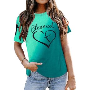 Blessed Shirt Women Christian Tshirt Faith Based Tee Jesus Has My Back Shirt Casual Thanksgiving Short Sleeve Top