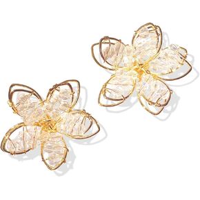 أقراط بوهو فريدة مصنوعة يدويًا من الكريستال الأبيض المجوف بطبقة مزدوجة على شكل زهرة أقراط صيفية لقضاء عطلة الشاطئ على شكل زهور للنساء والفتيات in Kuwait