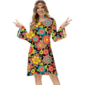 Deerose Women's 70s Hippie Costume Retro Go Go Groovy Dress in Kuwait