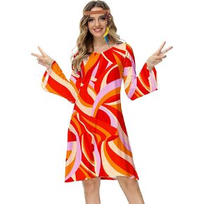 Deerose Women's 70s Hippie Costume Retro Go Go Groovy Dress in Saudi Arabia
