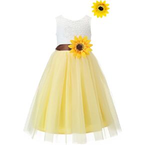 Bow Dream Lace Tulle Flower Girl Dresses V Back Backless Wedding Party Dress with Headband in Kuwait