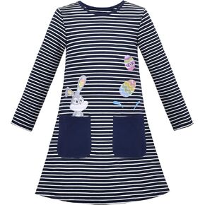 Sunny Fashion Girls Dress Long Sleeve Daisy Flower Striped Casual Cotton in Kuwait