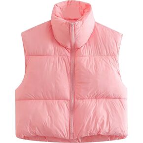 APAFES Womens Winter Cropped Puffer Vest High Stand Collar Lightweight Insulated Crop Vests Outerwear