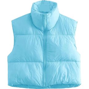 APAFES Womens Winter Cropped Puffer Vest High Stand Collar Lightweight Insulated Crop Vests Outerwear