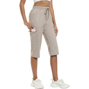 MoFiz Capri Pants for Women Lightweight Ice Cool Capris for Women Casual Summer Trip Loose Shorts with Zipper Pockets