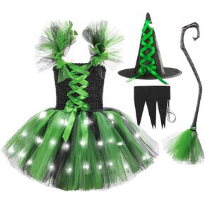 توتو دريمز LED زي الساحرة للفتيات أزياء الهالوين تضيء فستان توتو مع قبعة الساحرة وحفلات أعياد الميلاد in Kuwait