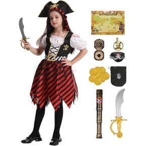 RAAIBB Girls Pirate Costume Dress Kids Halloween Costume Buccaneer Princess Cosplay with Deluxe Accessories Birthday Gifts in Kuwait