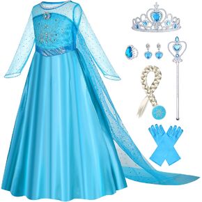 Gridamea Elsa Dress Up for Girls - Anna Princess Costume for Kids with Crown,Wand,Gloves for Party/Cosplay/Wedding