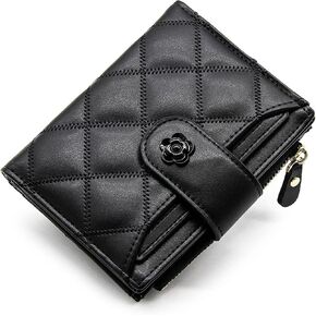 Women Wallet Vegan Leather RFID Card Holder Small Bifold Zipper Pocket Short Wallet Coin Cash Purse with ID Window (Black)