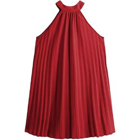 WDIRARA Girl's Sleeveless Pleated Halter Dress Casual Button Back Dresses