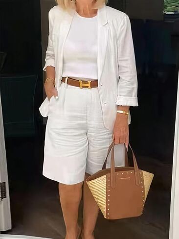 Flamingals Two Pieces Set for Women Flap Detail Blazer & Shorts Set Without Belt in Saudi Arabia