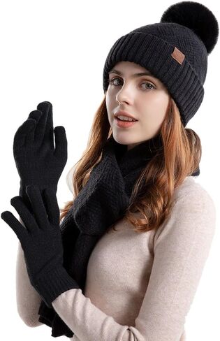 قبعات الشتاء وشاح قفازات قبعة صغيرة الرقبة مجموعة تدفئة للنساء قبعات الحياكة القبعات in Kuwait