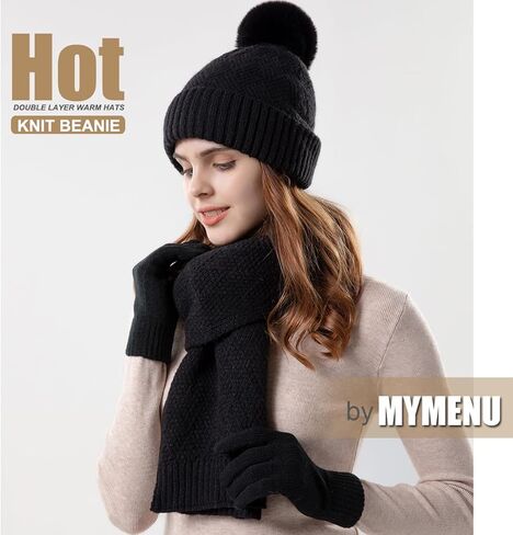 قبعات الشتاء وشاح قفازات قبعة صغيرة الرقبة مجموعة تدفئة للنساء قبعات الحياكة القبعات in Kuwait