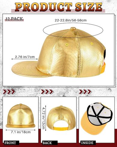 Xtinmee 12 Pcs PU Leather Hip Hop Hats Bulk Flat Brimmed Hat Funny Hat Adjustable Snapback Rock Cap Unisex Rapper Baseball Cap for Men Women Dancing Party Costume in Saudi Arabia