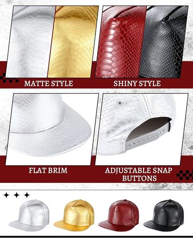 Xtinmee 12 Pcs PU Leather Hip Hop Hats Bulk Flat Brimmed Hat Funny Hat Adjustable Snapback Rock Cap Unisex Rapper Baseball Cap for Men Women Dancing Party Costume in Saudi Arabia