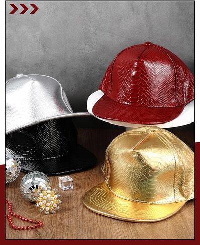 Xtinmee 12 Pcs PU Leather Hip Hop Hats Bulk Flat Brimmed Hat Funny Hat Adjustable Snapback Rock Cap Unisex Rapper Baseball Cap for Men Women Dancing Party Costume in Saudi Arabia