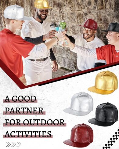 Xtinmee 12 Pcs PU Leather Hip Hop Hats Bulk Flat Brimmed Hat Funny Hat Adjustable Snapback Rock Cap Unisex Rapper Baseball Cap for Men Women Dancing Party Costume in Saudi Arabia